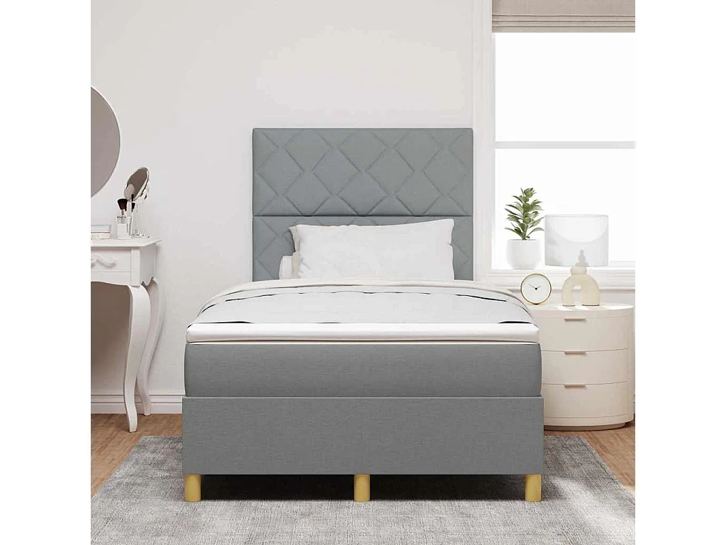 Cama Box com cabeceira Cinzento-claro 120 x 200 cm tecido