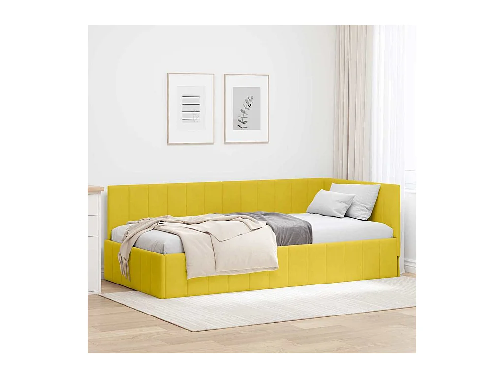 Estrutura de Cama de Canto Amarelo 100 x 200 cm Veludo