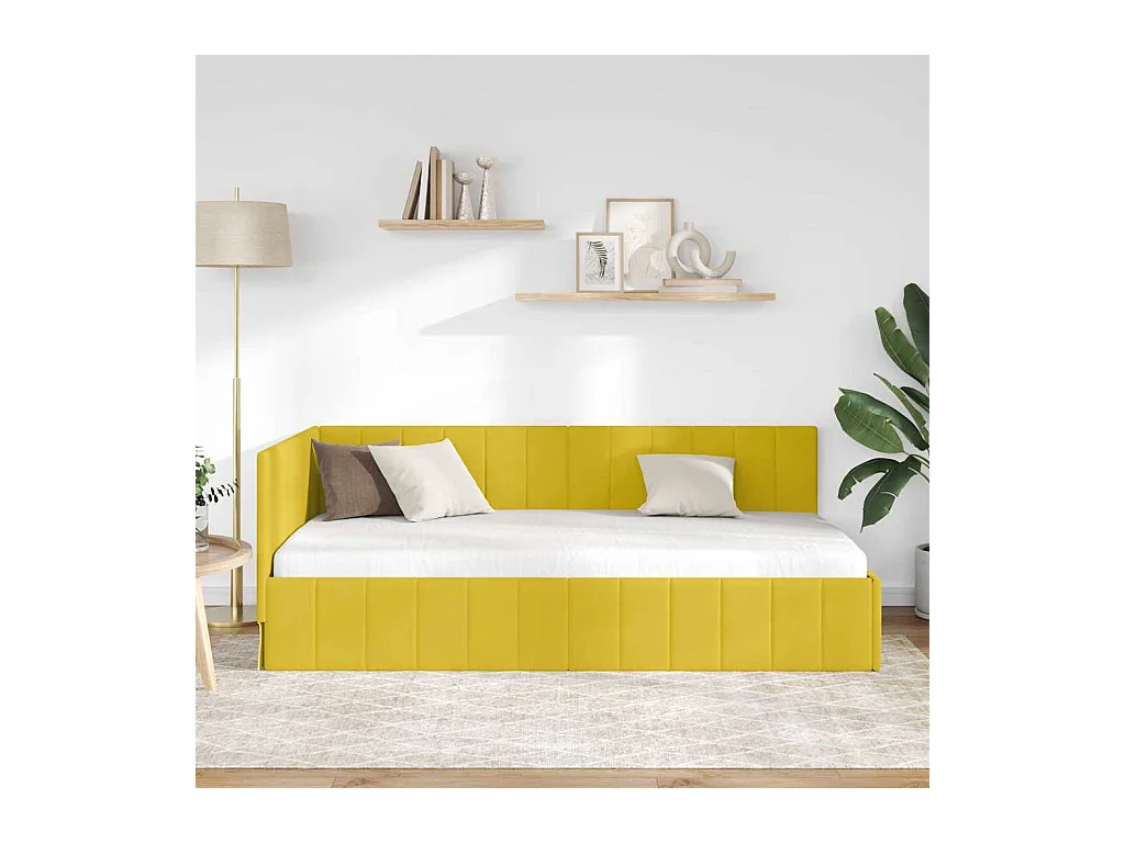 Estrutura de Cama de Canto Amarelo 100 x 200 cm Veludo