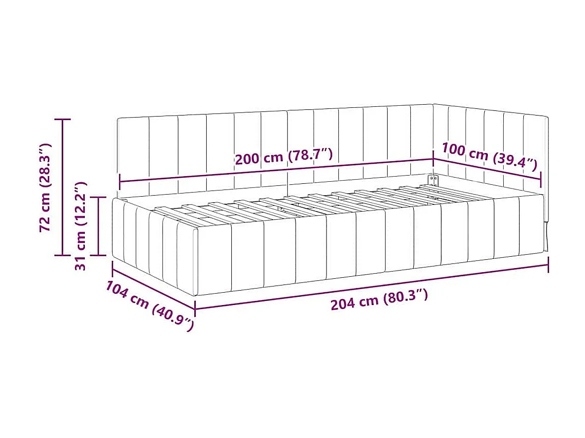 Estrutura de Cama de Canto Amarelo 100 x 200 cm Veludo