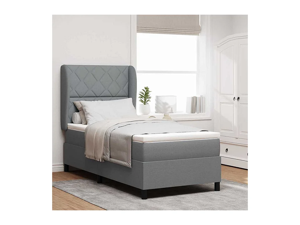 Cadre de lit avec matelas Gris clair 90 x 200 cm tissu