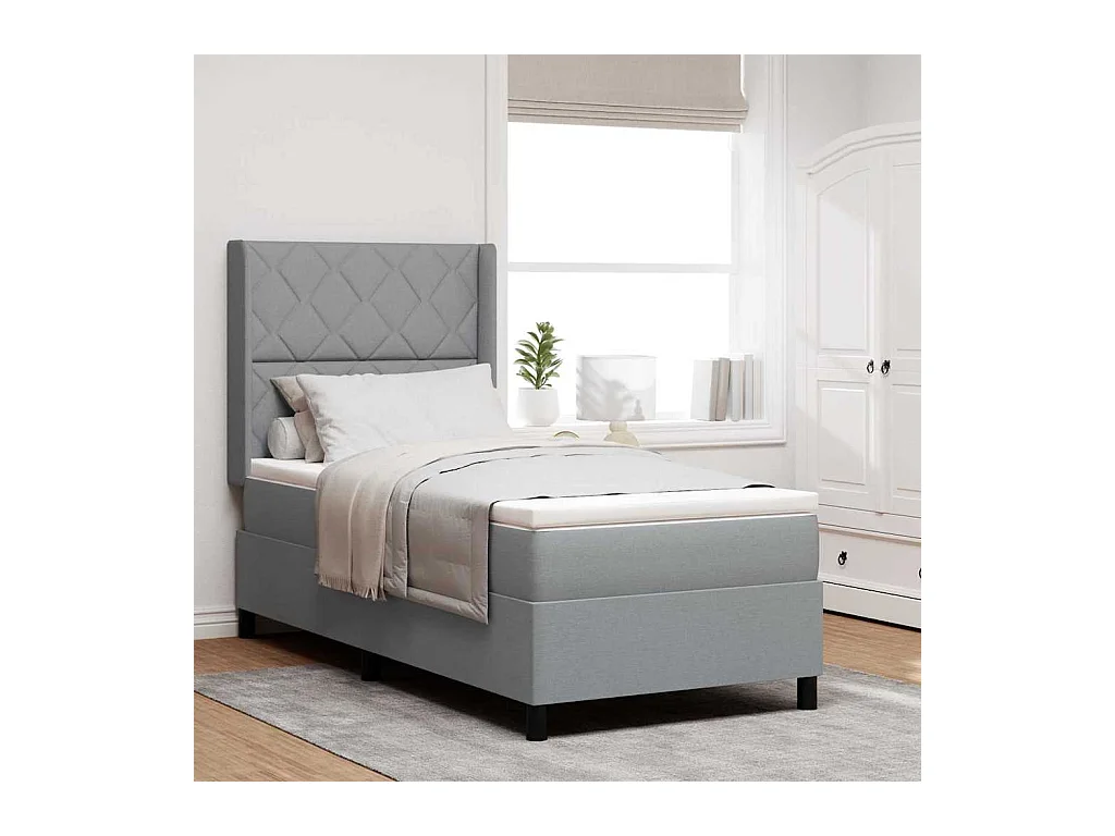 Cadre de lit avec matelas Gris clair 90 x 200 cm tissu