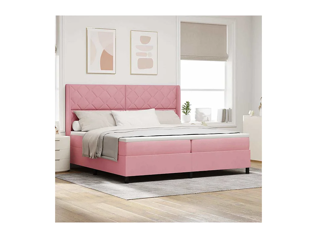 Cadre de lit avec Matelas LED Rose 200 x 200 cm Velours