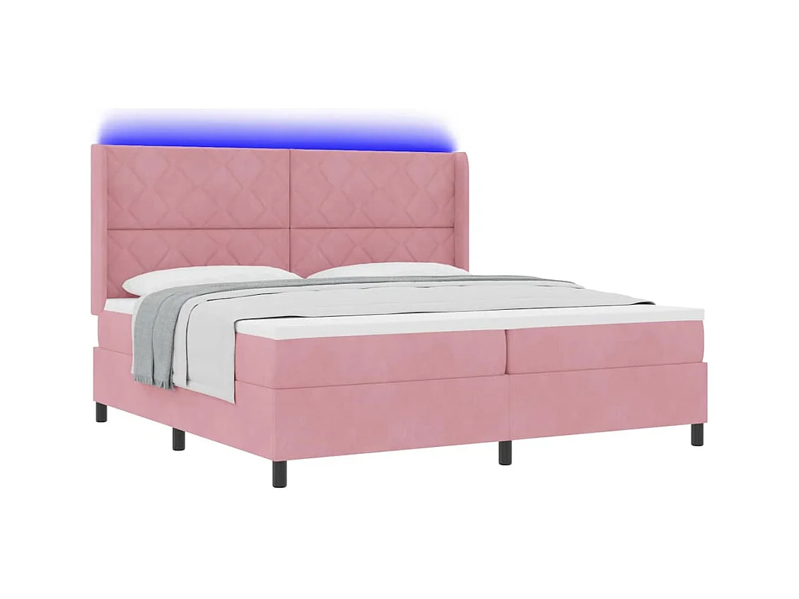 Cadre de lit avec Matelas LED Rose 200 x 200 cm Velours