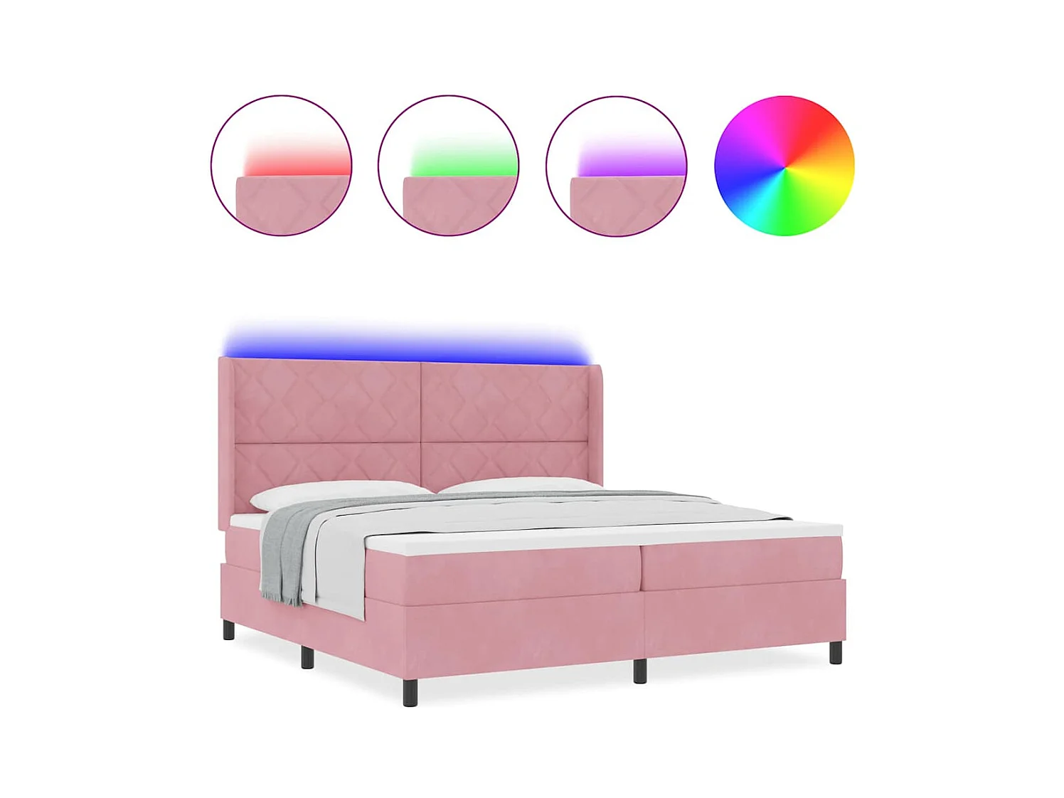 Cadre de lit avec Matelas LED Rose 200 x 200 cm Velours