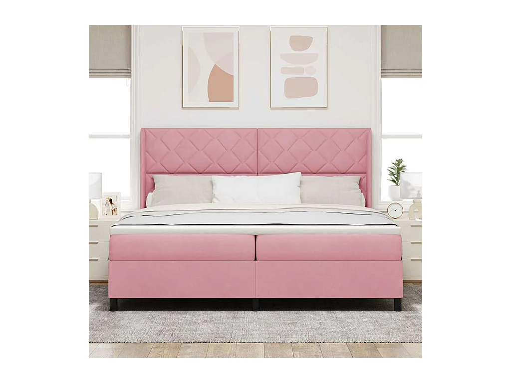 Cadre de lit avec Matelas LED Rose 200 x 200 cm Velours