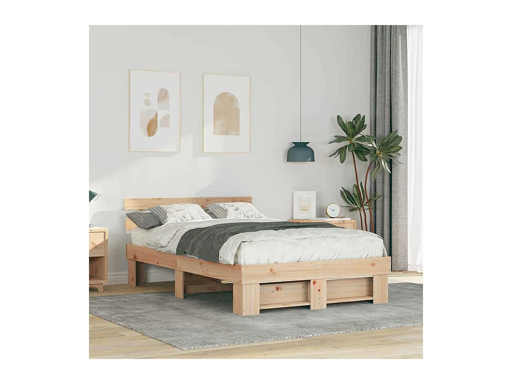 Bedframe met hoofdeinde Bruin 120 x 190 cm Massief grenenhout