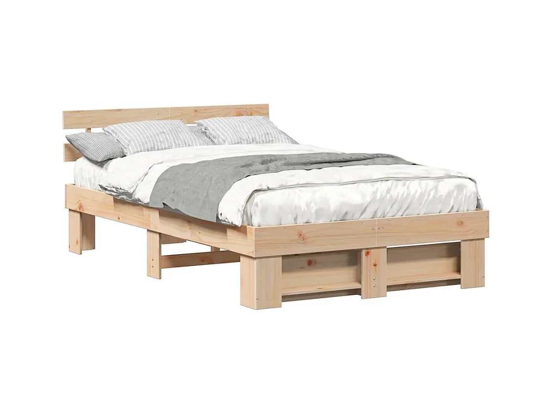 Bedframe met hoofdeinde Bruin 120 x 190 cm Massief grenenhout