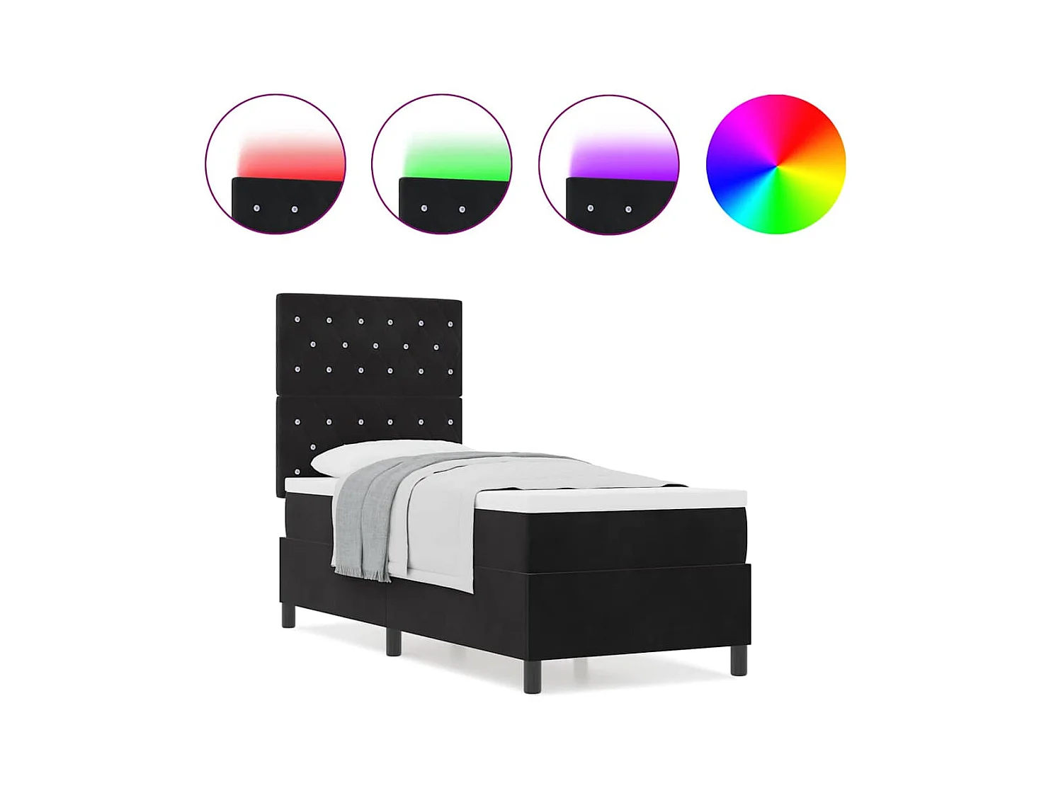 Cama tipo Box Spring con colchón Negro 80 x 200 cm Terciopelo