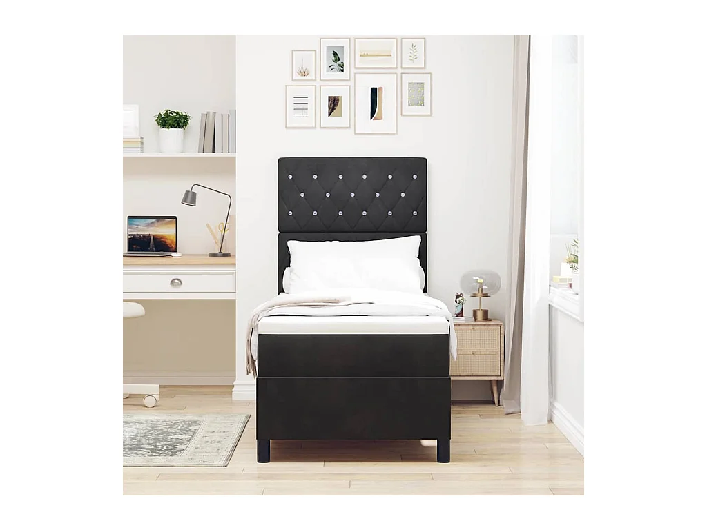 Cama tipo Box Spring con colchón Negro 80 x 200 cm Terciopelo