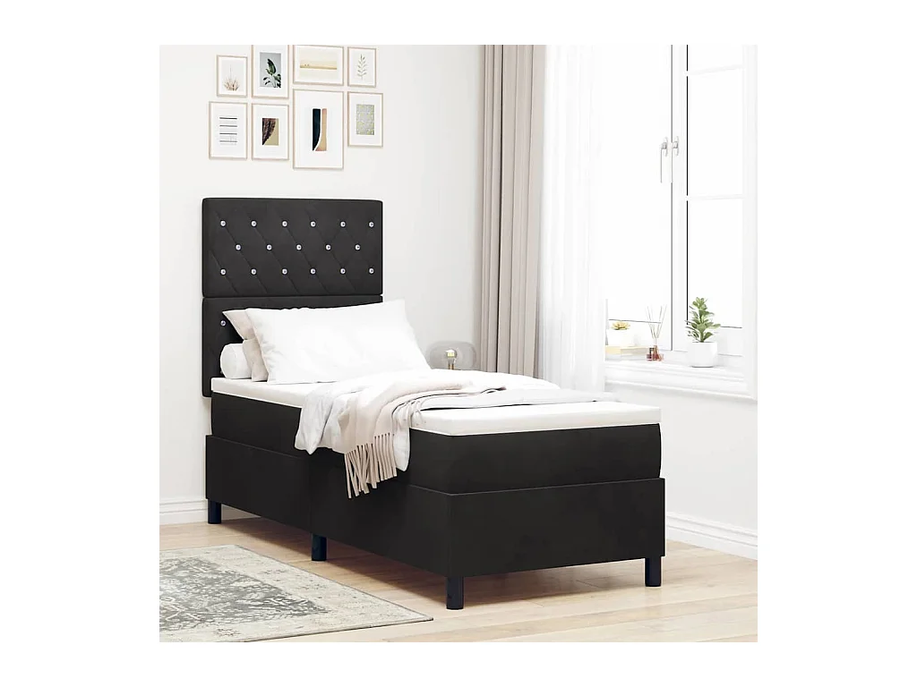 Cama tipo Box Spring con colchón Negro 80 x 200 cm Terciopelo