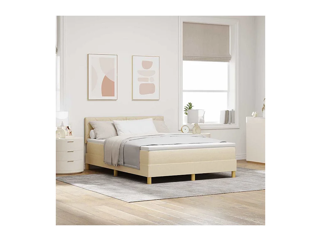 Cama box spring com colchão Creme 160 x 200 cm tecido