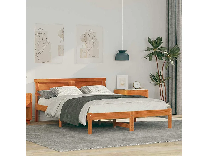 Estrutura da Cama com cabeceira Castanho-mel 120 x 190 cm