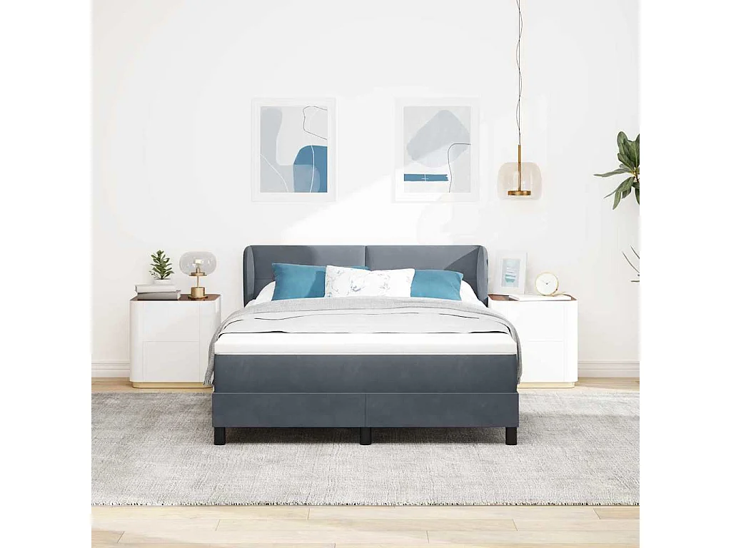 Cama con Somier y Colchón Gris Oscuro 80x200 cm Terciopelo