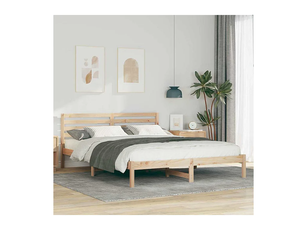 Bedframe met hoofdeinde Bruin 160 x 220 cm Massief grenenhout