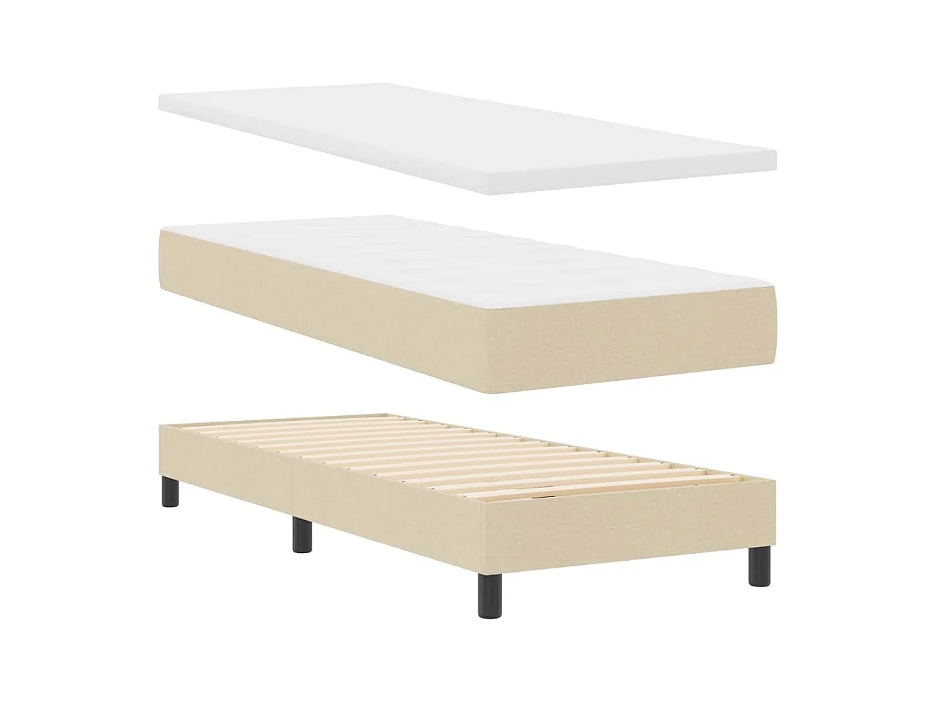 Cadre de lit avec matelas avec matelas Crème 80 x 200 cm tissu