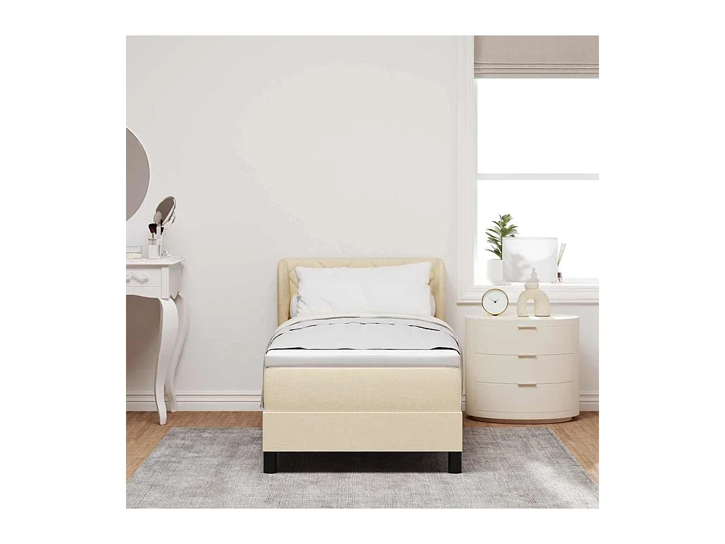 Cadre de lit avec matelas avec matelas Crème 80 x 200 cm tissu
