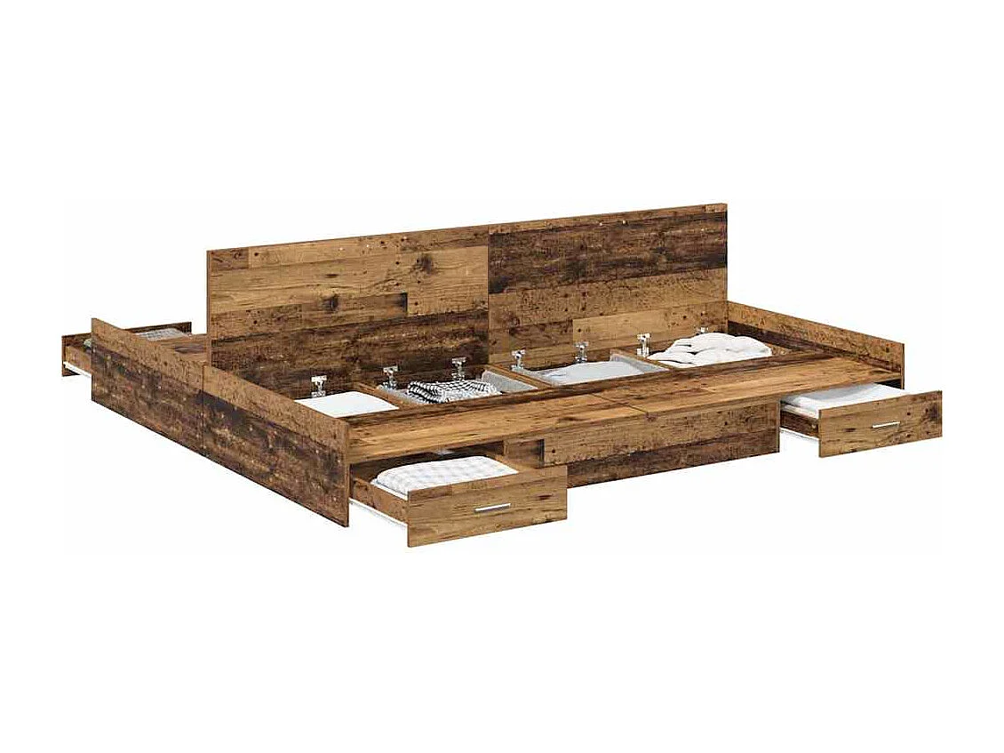 Opbergbedframe met lade Oud hout 180 x 200 cm Bewerkt hout