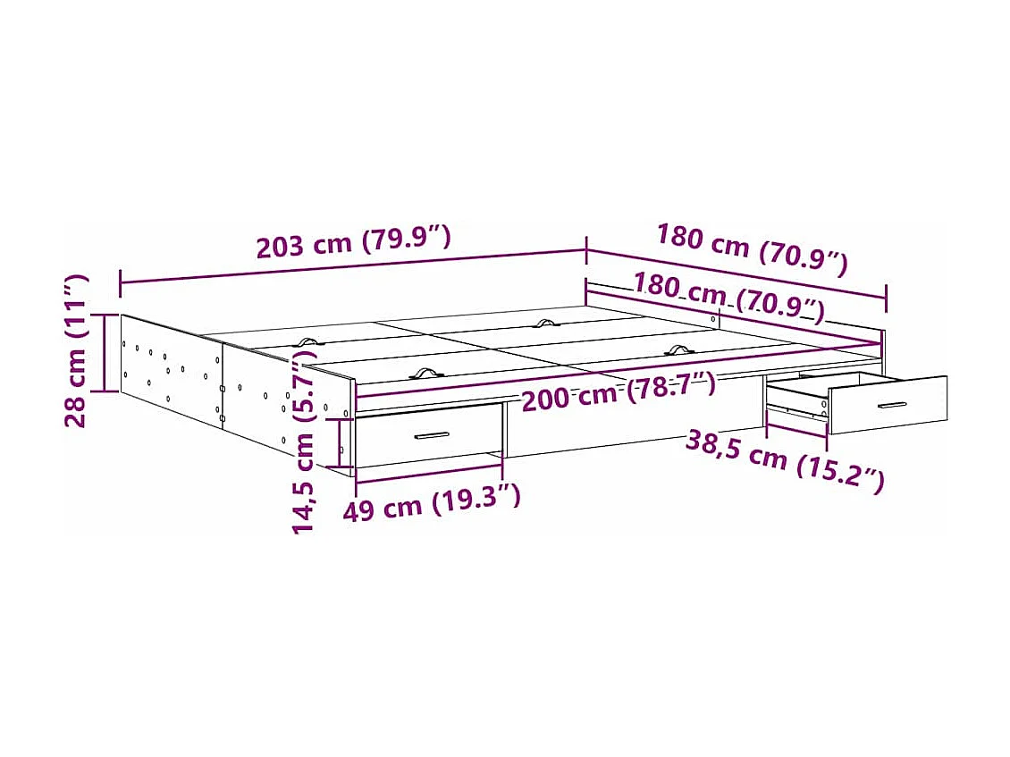 Opbergbedframe met lade Oud hout 180 x 200 cm Bewerkt hout