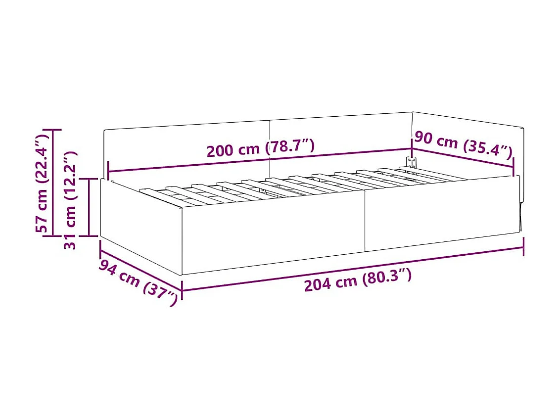 Cadre de lit d'angle Autre Gris clair 90 x 200 cm