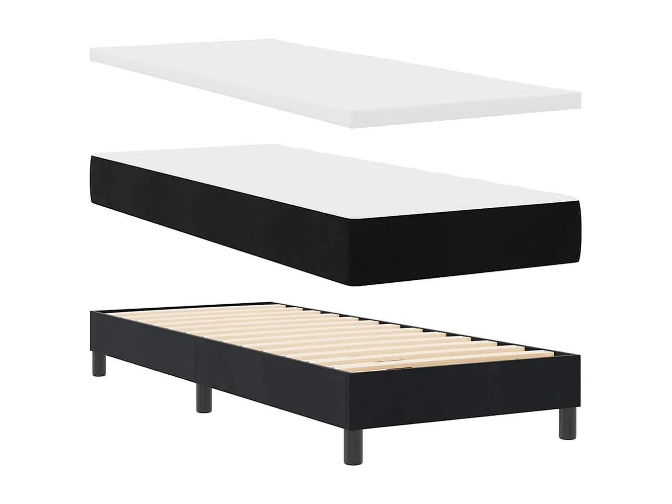 Cadre de lit avec matelas avec matelas Noir 80 x 200 cm tissu
