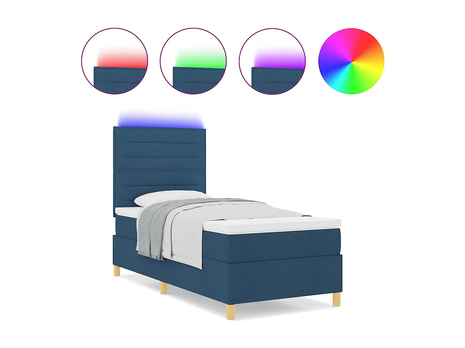 Cadre de lit avec matelas Bleu 90 x 200 cm tissu