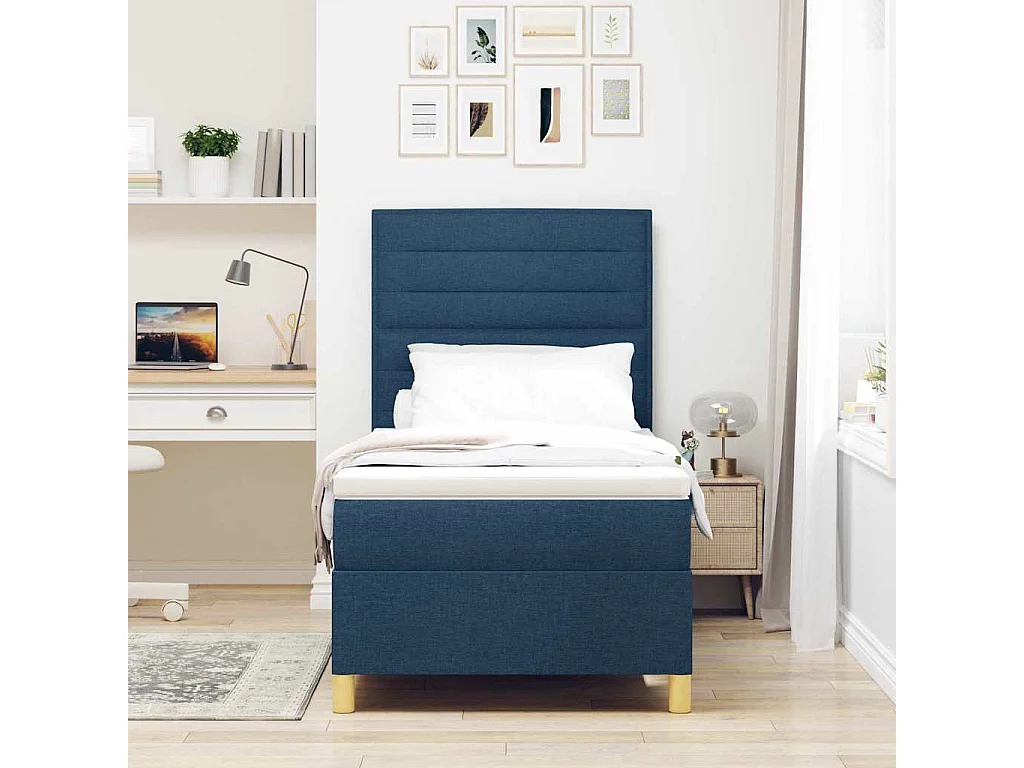 Cadre de lit avec matelas Bleu 90 x 200 cm tissu