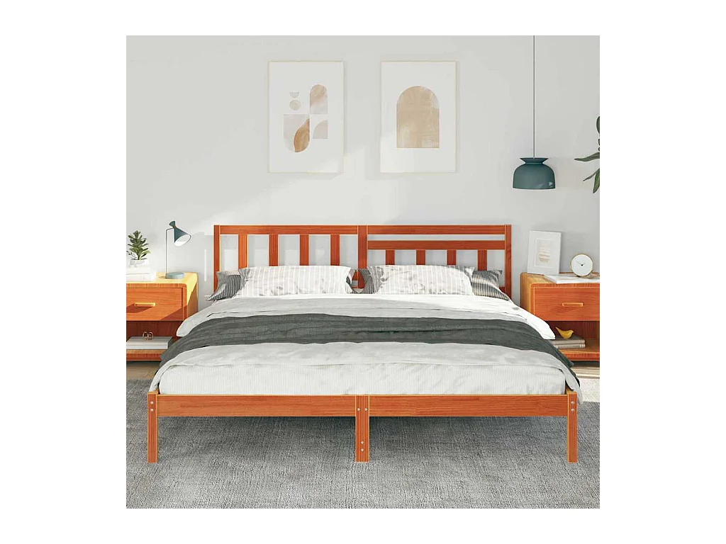 Cadre de lit Marron cire 200 x 200 cm Bois massif en pin