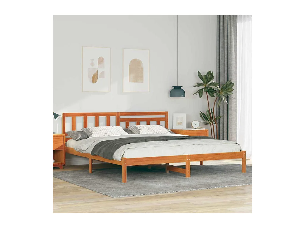 Estrutura da Cama com cabeceira Castanho-mel 200 x 200 cm