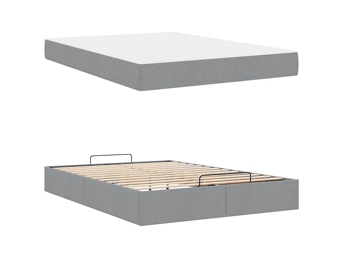 Cadre de lit avec matelas Gris clair 140 x 200 cm tissu