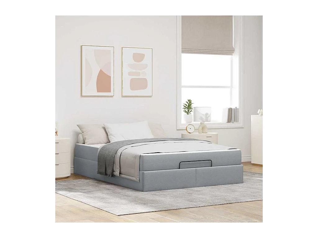 Cadre de lit avec matelas Gris clair 140 x 200 cm tissu