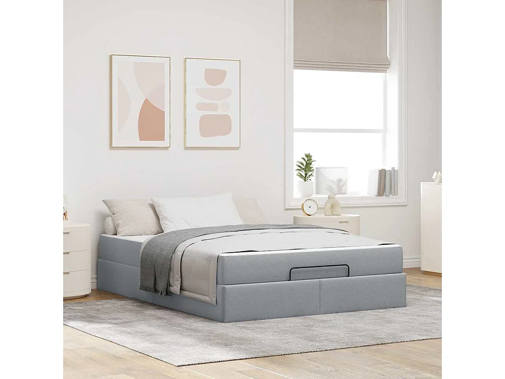 Estructura de cama con colchón Gris claro 140 x 200 cm tela