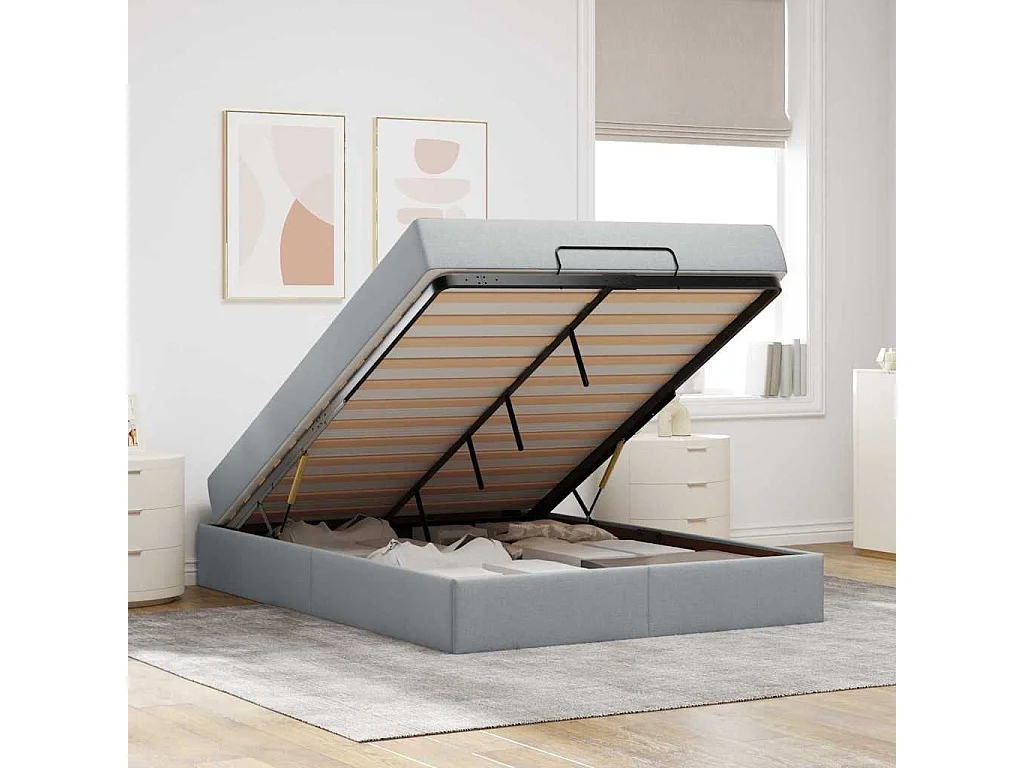 Estructura de cama con colchón Gris claro 140 x 200 cm tela