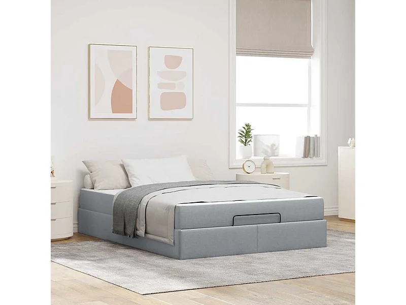 Estructura de cama con colchón Gris claro 140 x 200 cm tela