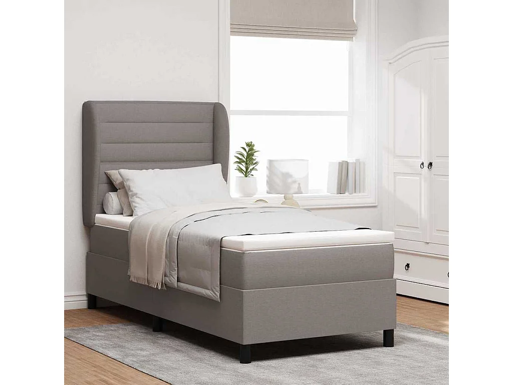 Cama tipo Box Spring con colchón Taupé 80 x 200 cm tela