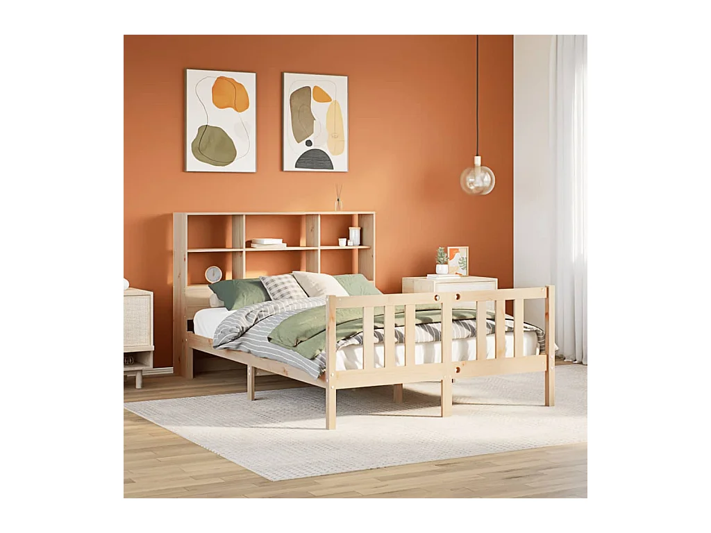 Bed met boekenkast zonder matras massief grenenhout 120x200 cm