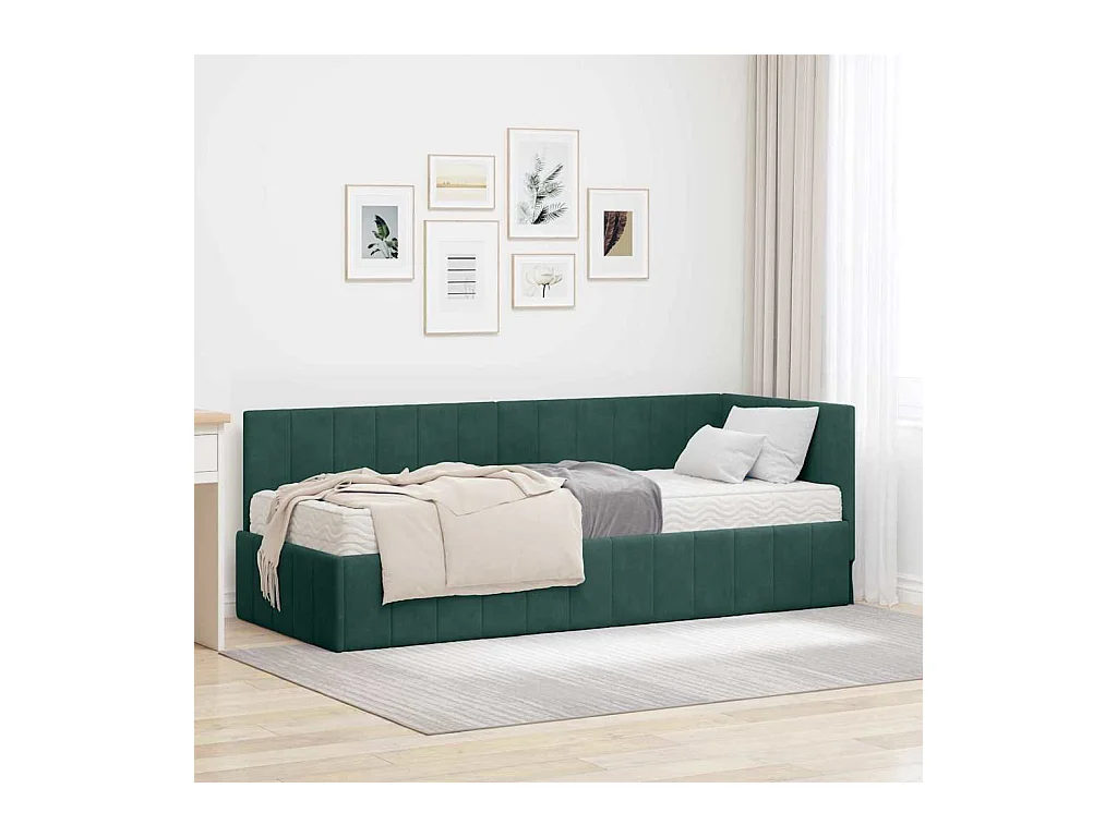 Cadre de lit d'angle Vert foncé 80 x 200 cm Velours