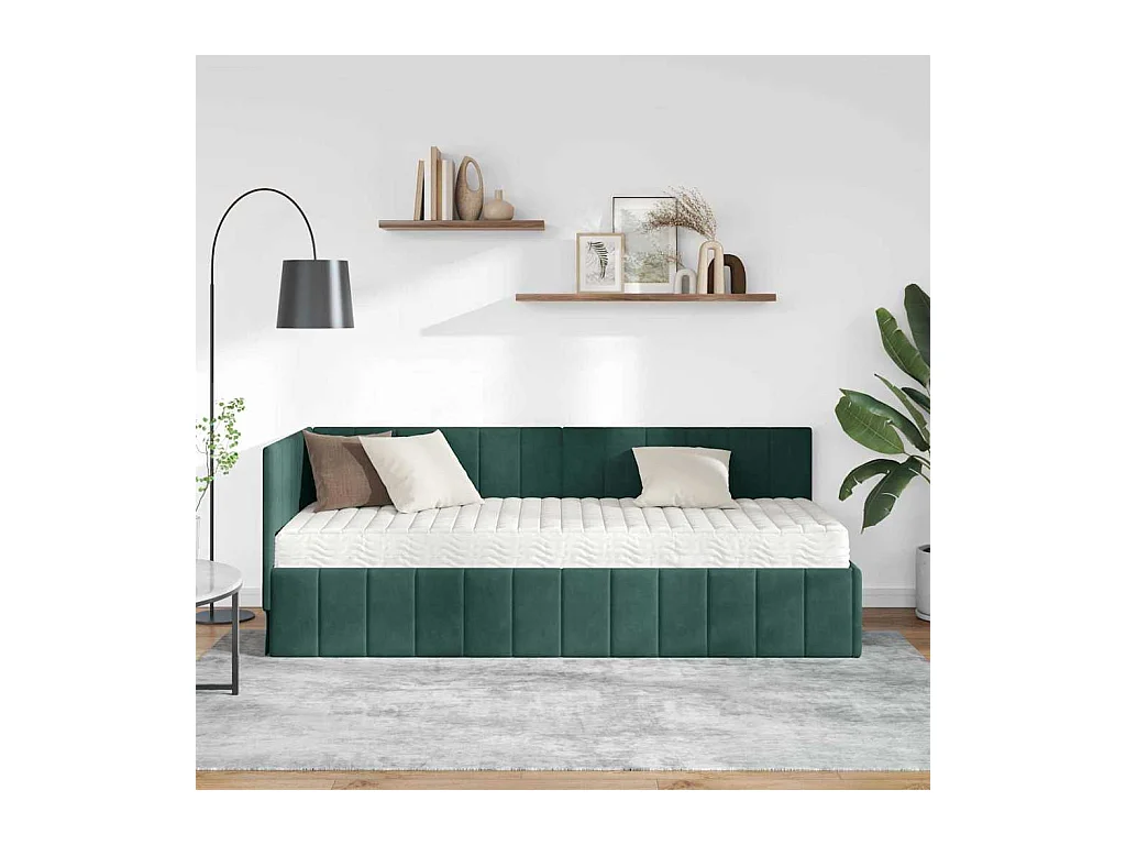 Cadre de lit d'angle Vert foncé 80 x 200 cm Velours