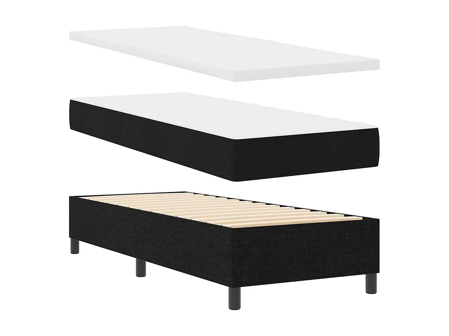 Cadre de lit avec matelas Noir 80 x 200 cm tissu