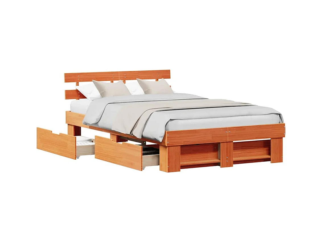 Cadre de lit avec tiroir Marron 140 x 190 cm Bois massif en pin