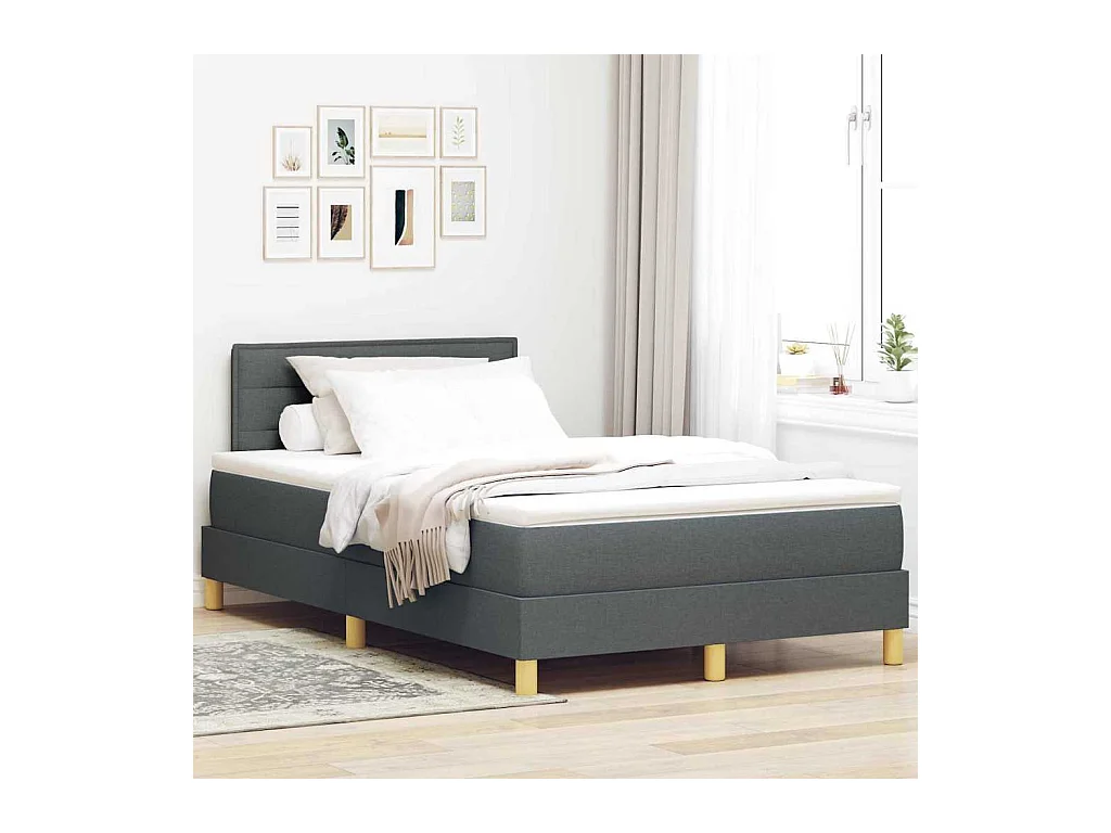 Cadre de lit avec matelas Gris foncé 120 x 190 cm tissu