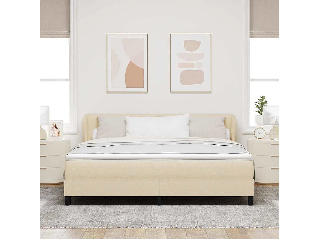 Cama box spring con colchón con colchón Crema 180 x 200 cm tela