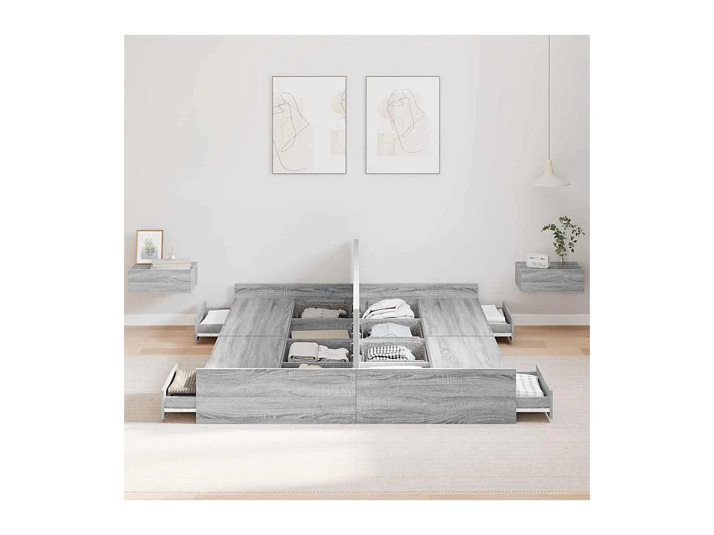 Cadre de lit avec rangement Sonoma gris 135 x 190 cm