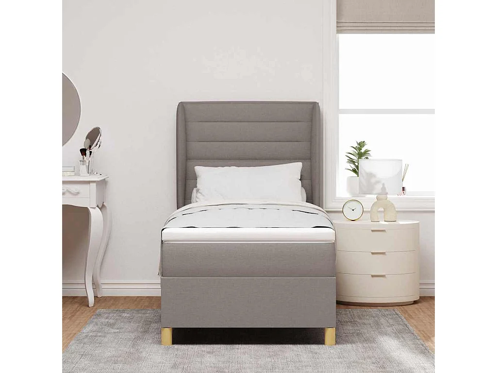 Cama con Somier y Colchón Gris Oscuro 90x190 cm de Tela Taupé