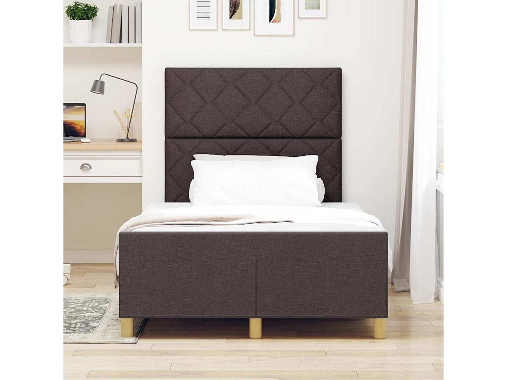 Estructura de cama con cabecera Marrón oscuro 120 x 190 cm tela