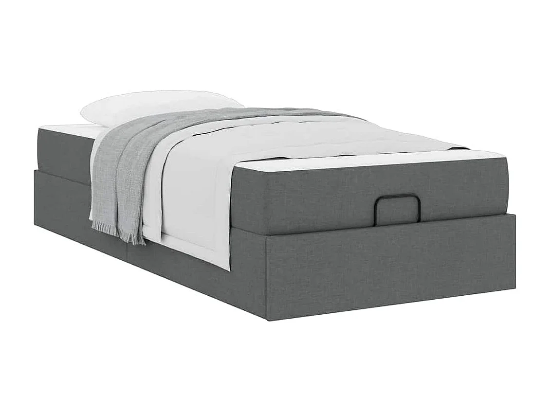 Cadre de lit avec matelas Gris foncé 90 x 200 cm tissu