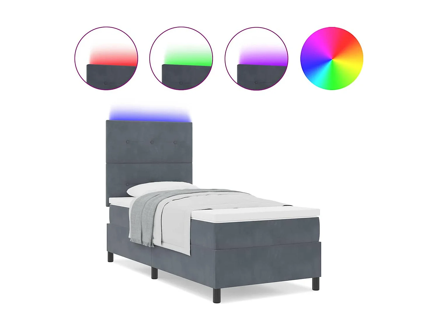 Cadre de lit avec matelas Gris foncé 100 x 200 cm Velours