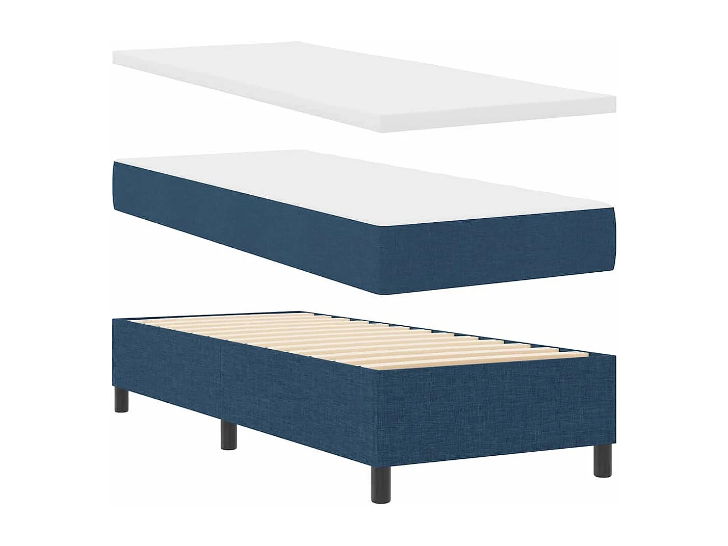 Cama Box com colchão com cabeceira Azul 80 x 200 cm tecido