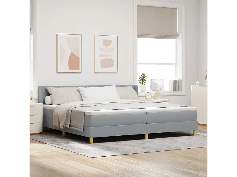 Cama con Somier con colchón Gris claro 200 x 200 cm tela
