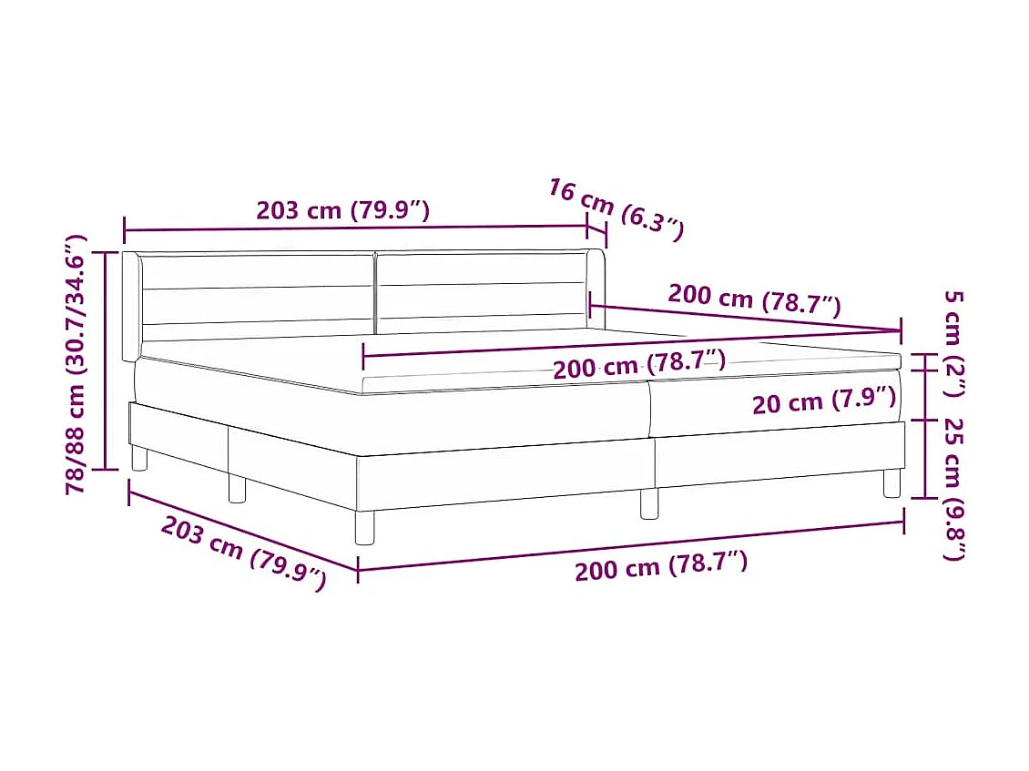 Cadre de lit avec matelas Gris foncé 200 x 200 cm tissu